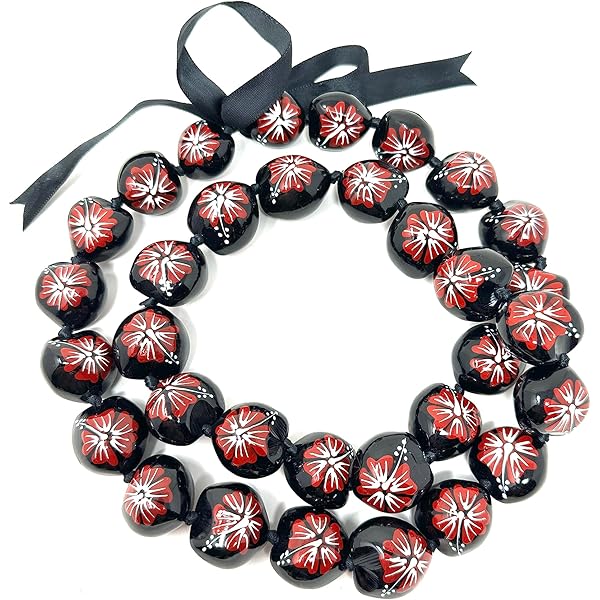 Barbra Collection Green Hibiscus Flower Kukui Nut Beads Necklaces